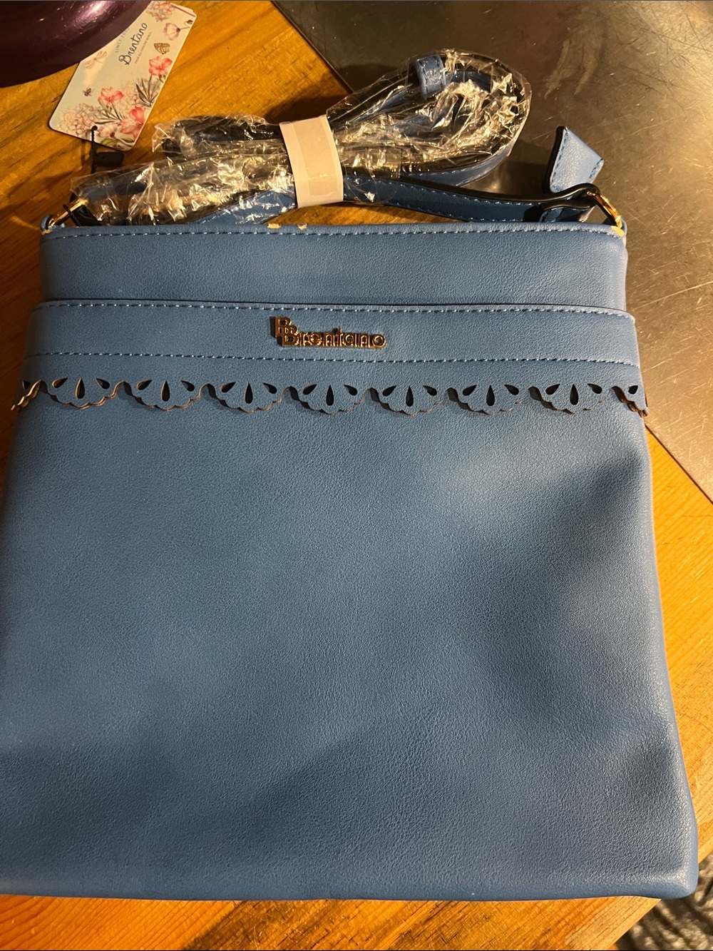 Blue Scalloped-Trim Crossbody Bag with Adjustable Strap READ DESCRIPTION
